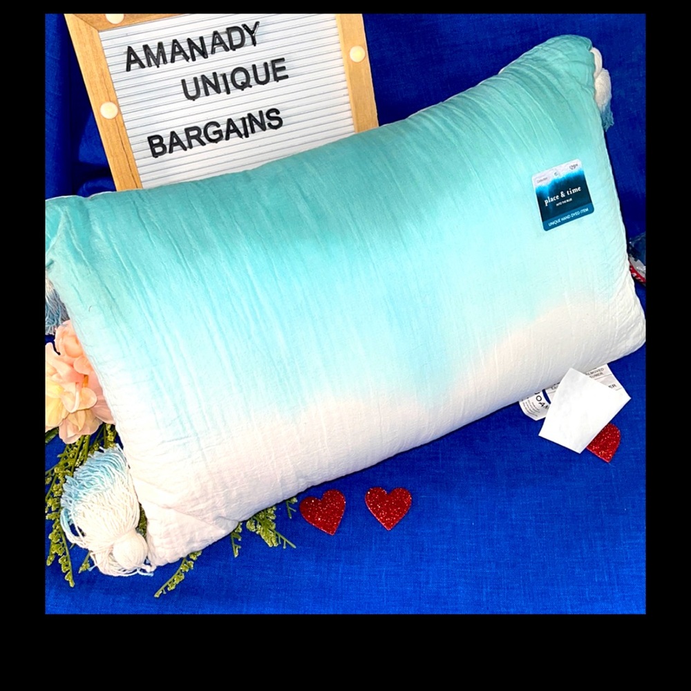Place & Time into the blue unique hand dyed pillow 12”x20” NEW WITH TAGS - Picture 1 of 4